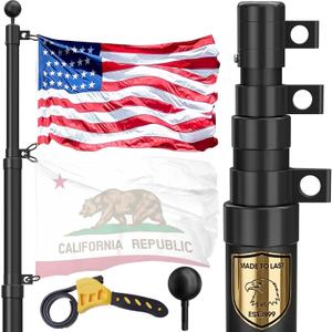 11 Gauge Telescoping Flag Pole for Outside House, 20 FT Heavy Duty 45K PSI & 95 HBW Hard Aerospace Aluminum Flagpole Kit, 120MPH Wind Unbending Telescopic Outdoor In-Ground Flag Poles