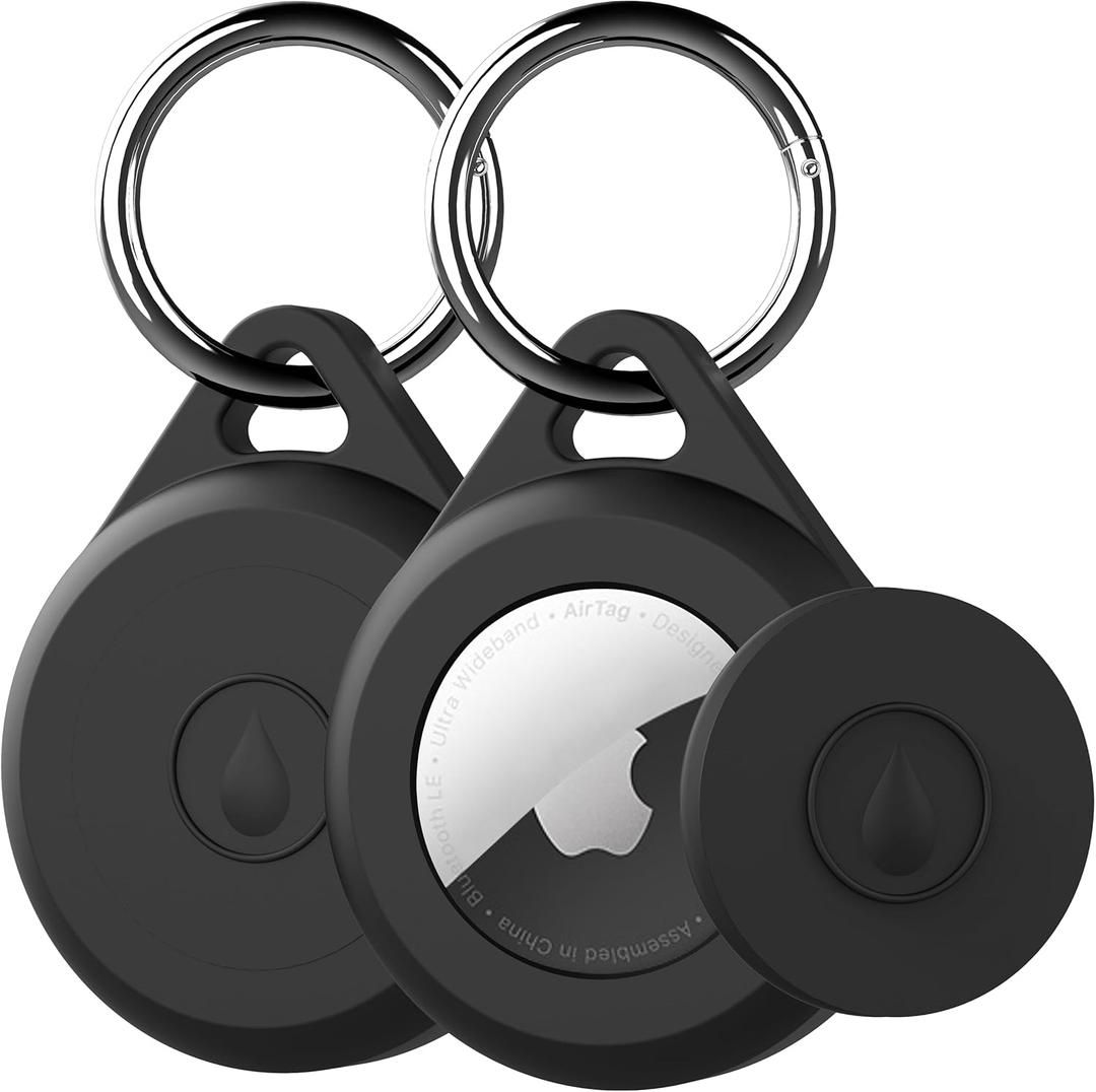 Airtag Keychain Holder Case for Apple Airtag, 2 Pack of IPX8 Waterproof, Fully Shockproof, Anti Scratch Airtag Holder Case for Key, Kid, Bag, Luggage, Pets Collar