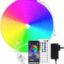 iNextStation RGB Neon LED Strip Lights, 16.4 FT Color Changing Flexible Rope Lights with Power Adapter, Control with APP & Remote, IP65 Waterproof, Music Sync Neon Light Strip for Bedroom Party Decor
