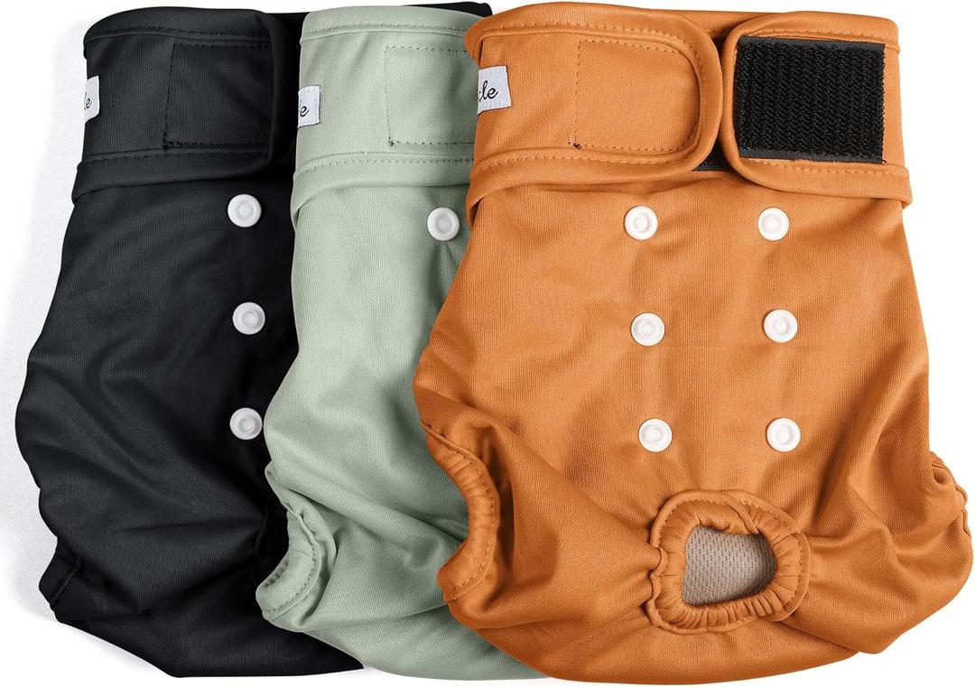 Female Dog Diapers - Premium Reusable Diapers for Doggie in Heat - Highly Absorbent Dog Diapers Female for Pet Incontinence with Adjustable Snaps Brown Black, Large