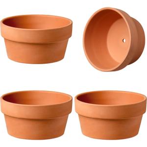 Briful 4 PCS Shallow Terracotta Pots 5.5"x2.8" Flower Pot Clay Pottery Planter with Drainage Hole Cactus Succulent Plant Nursery Pots- Great for Plants,Crafts