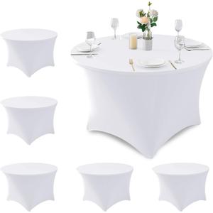 Fitted Table Cloth Round Cover 4ft-Spandex Elastic Table Covers 6 Pack 48 Inch-White Small Stretch Folding Tablecloth for Weddings Banquets Restaurant Event Parties Vendor Stand Tables