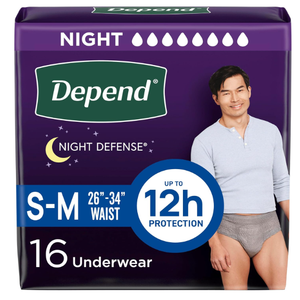 Depend Night Defense Adult Diapers, Incontinence Underwear for Men, Disposable, Overnight, Small/Medium, Grey, 16 Count