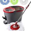 Simpli-Magic Spin Mop and Bucket with Wringer Set, Mop Bucket Cleaning System with Foot Pedal, 3 Microfiber Mop Heads, New Generation with More Spin Cycles