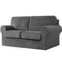 vctops 5 Pieces Velvet Stretch Sofa Cover for 2 Seater Couch Soft Washable Sofa Slipcover with Individual Backrest and Cushion Covers for Kids Cats Dogs (Dark Grey,2 Seat)