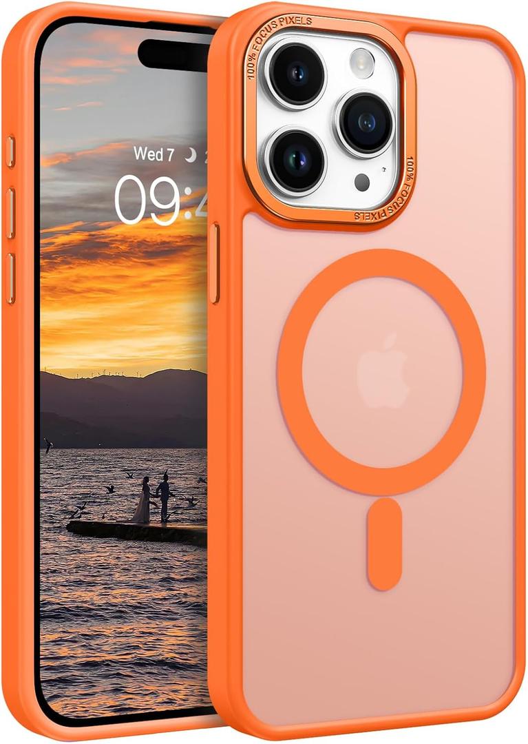 BENTOBEN Magnetic for iPhone 15 Pro Max Case,[Compatible with MagSafe] Translucent Matte Frosted Anti-Fingerprint Slim Shockproof Women Men Protective Cover Case for iPhone 15 Pro Max 6.7",Orange