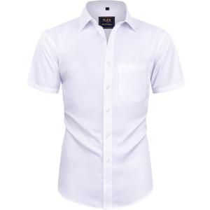 Alimens & Gentle Mens Short Sleeve Dress Shirts Wrinkle Free Solid Casual Button Down Shirts with Pocket (Medium, White)