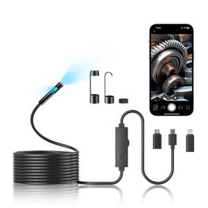 DualLens Endoscope Camera with Light,1920P HD Inspection Camera for Automotive & Home, IP67 Waterproof Borescope with Semi-Rigid Snake Cable,Detects Pipe Clogs,Engine Issues-16.5FT for iPhone Android