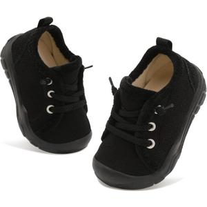 FEETCITY Toddler Boys Shoes Toddler Barefoot Shoes Kids Sneakers Tennis Shoe Slip On Baby Walking Shoe (Black)