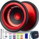 MAGICYOYO V13 DEEPSPIN Bi-Material Yoyo for Kids 8-12, Dual Purpose Professional Yoyo for All Skill Levels, Trick Yo yo with 12 Yo-yo Strings, Finger Brace, Bearing Kit (Red+Black Rings)
