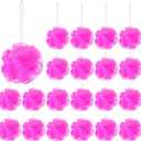 Shellwei 24 Pcs 3 Inch Mini Loofah Travel Size Bulk Shower Sponge Pouf Mesh for Women Kids Men Exfoliating Body Scrubber Baby Shower Favor(Rose Red)