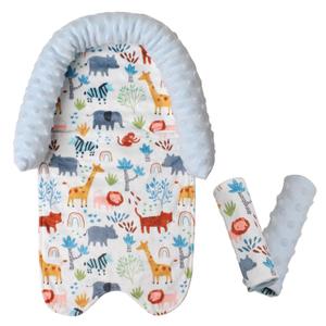 Car Seat Head Support Infant & Strap Covers, Infant Car Seat Insert for Newborn, Soft Minky Dot Baby Car Seat Cushion for Strollers, Swings, Bouncers (Blue)