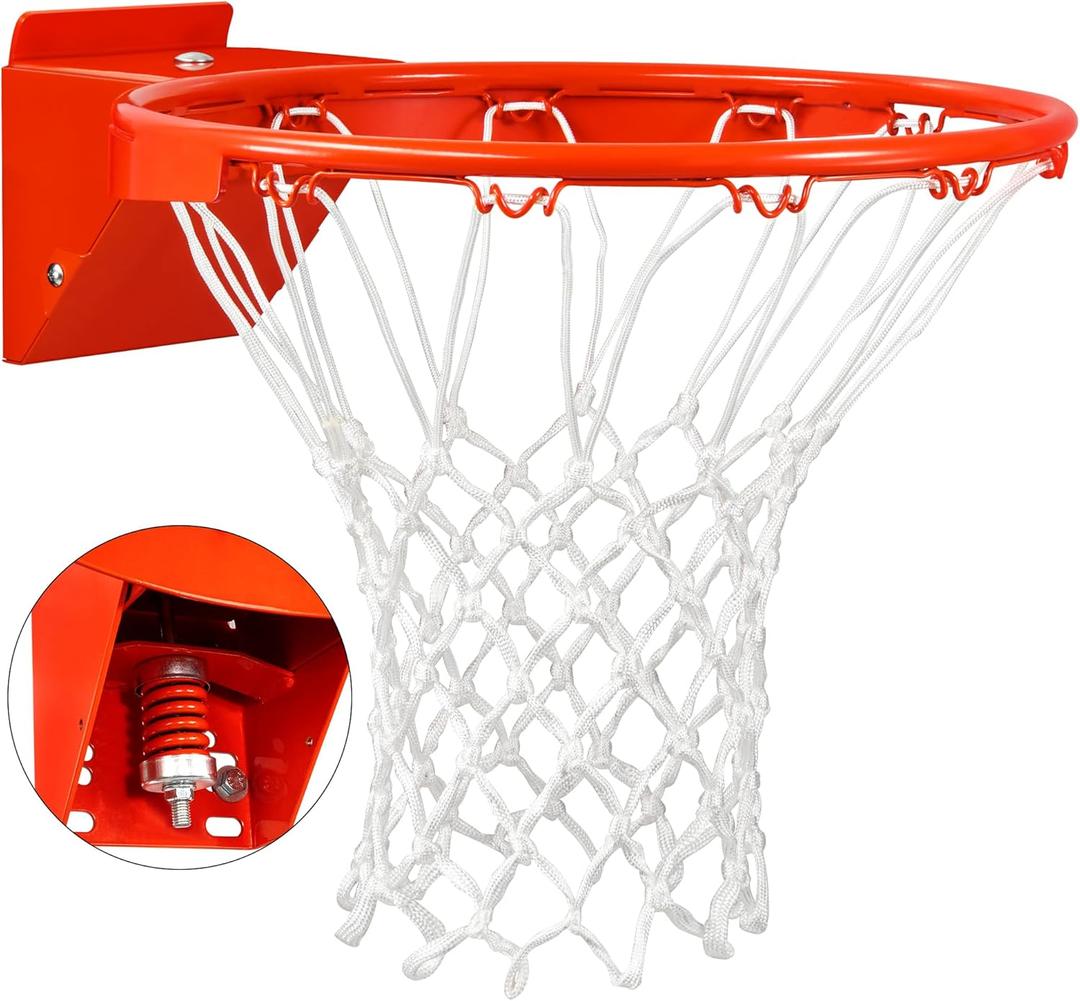 Basketball Rim Replacement, Single-Spring Breakaway Basketball Rim Outdoor Indoor, Universal 18 Inch Heavy Duty Basketball Hoop Rim and Net (ORANGE)