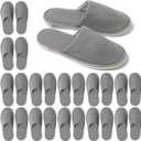 12 Pairs Disposable House Slippers for Guests, Washable Reusable Soft Polar Fleece Spa Slippers, Non-slip Indoor Slippers for Hotel Travel (Gray)