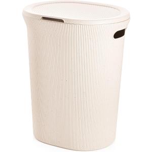Superio Ribbed Collection - Eco-Friendly Decorative Plastic Laundry Hamper with Lid and Cut-Out Handles, (1 Pack) Basket Organzier for Bedroom Bathroom College Dorm Room 40 Liter