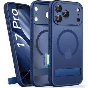 for iPhone 17 Pro Magnetic Case with Stand, Camera Control, Compatible with MagSafe, Full Lens Protection, Military Grade Shockproof, Translucent Men Women Slim Thin Case for iPhone 17 Pro, Blue