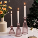 Vertical Stripe Candlestick Holders Set of 3, Premium Glass Candle Holders for Candlesticks and Taper Candles, Vintage Candle Holder Decor for Table Centerpiece, Pink 