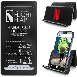 Airplane Phone Holder, Flexible Cell Phone Holder, Folding Cellphone Stand for Desk, Bed, Office, Treadmill - Airplane Gadgets for Long Travel Accessories - Plane Essentials (Black)