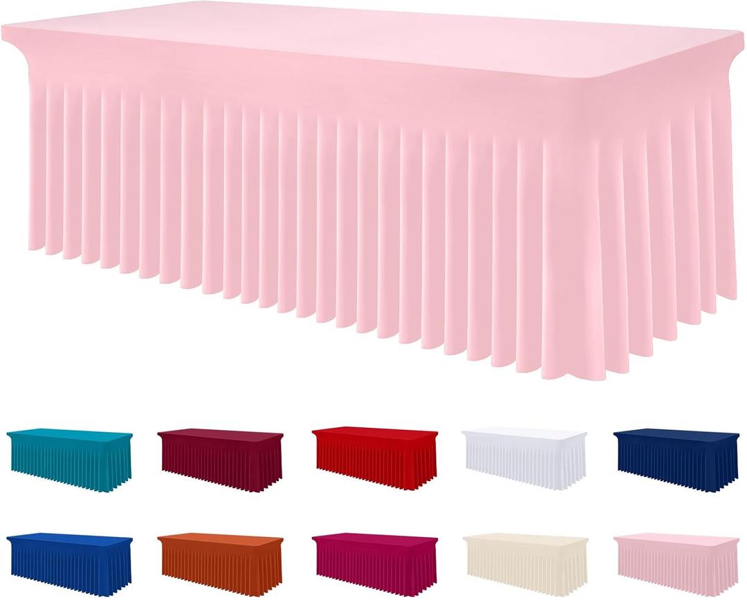 Smiry Spandex Tablecloth, Elastic Fitted Stretch Tablecloth for 6FT Rectangle Tables, Waterproof Washable Table Cover Skirt for Wedding, Banquet & Parties (Pink, 72Lx30Wx30H Inch)