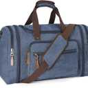Sechunk Duffle Bag Canvas Large Outdoor Shoulder Bag Overnight Handbag Travel Tote Luggage Weekender Bag Blue-A (20.87*9.84* 11.81*)