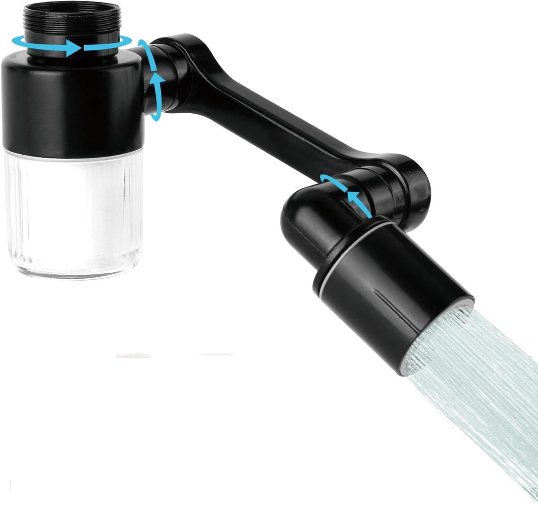 1080Swivel Faucet Extender, Sink Water Faucet Aerator Extension, kitchen sink faucet, Kitchen Rotating Extension with 2 Mode Splash (Black, Extender with filter)
