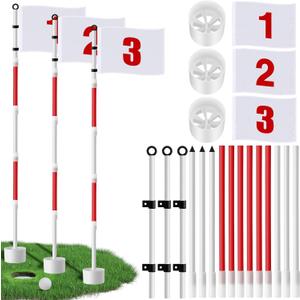 Threehoney 3 Pack Golf FlagStick 6ft Putting Flag Golf Hole Cup Pole Pin Numbered Flags for Driving Range Backyard Yard Course Putting Green and Chipping Greens Gifts