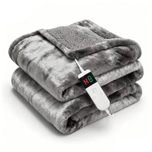 Cushious Electric Heated Blanket Throw 50''x60''Size Faux Fur Heating Blanket 10 Heating Settings, 1-8h Timer & Overheat Protection, Machine Washable, Soft Flannel and Sherpa Full Body Warmth