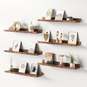 Merapi 6-Pack Floating Shelves for Wall, 36 Inch Long Modern Wood Shelves for Living Room, Bedroom, Bathroom & Kitchen Decor, Easy Installation Wall Mounted Storage Display Shelves