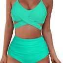 American Trends Women's High Waisted Bikini Swimsuits Push Up Bikini Sets Sexy Bathing Suits Two Piece Swimsuit (4-6, Green)