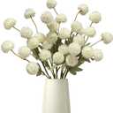 Artificial Flowers Faux Mums 6pcs, Long Stem Faux Flowers for Vase, Artificial Chrysanthemums Kiku Flower Fall Floral Stems for Table Centerpiece Home Decor, Baby Shower, Ivory White