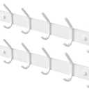 Coat Rack Wall Mount Hooks - 15 Inch Matte White Metal 6-Hook Organizer Wall Mounted, Modern Kids Room, Entryway & Bathroom Hanger for Beach Towels, Coats, Purses, Bags (2 Pack)