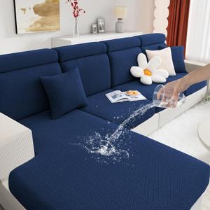 hyha Waterproof Couch Cushion Covers, Wear Resistant Couch Cover, Anti Slip Sofa Slipcovers Washable, Soft Thick Jacquard Furniture Protector for Pets Dog (3 Packs, Navy)