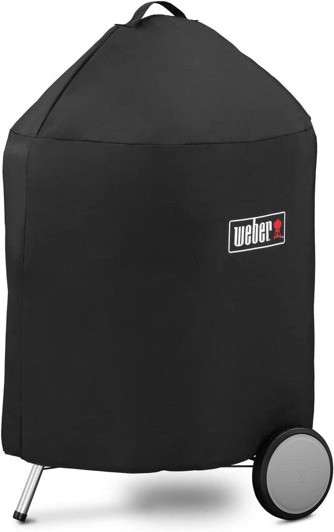 Weber Premium 22Inch Charcoal Grill Cover, Black UVResistant, Breathable & WaterResistant Polyester, Secure Strap Fit, Fits 22" Weber Kettle Grills, Fade-Resistent