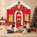 Christmas Door Decoration Santa Workshop Door Cover Christmas Holiday Red House Hanging Backdrop Xmas Porch Banner for Winter Holiday Outdoor Garage Classroom Home Decor