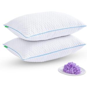 Shredded Memory Foam Pillows for Sleeping 2 Pack - Cooling Bed Pillows Standard Size Set of 2 - Firm Pillow for Side and Back Sleepers Adjustable Gel Pillow with Removable Cover