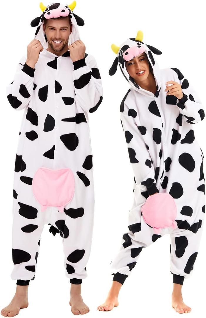 CANASOUR Halloween Custume Adult Anime Unisex Cow Polyster Women's Onesie Costume, Small