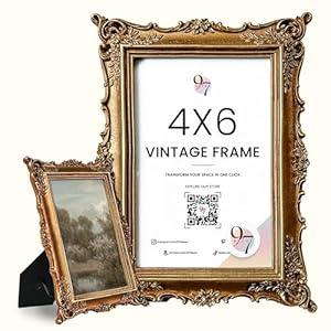 97 Decor 4x6 Antique Picture Frame - Gold Vintage Picture Frames 4x6, Ornate Frames 4 X 6 With Glass Front For Tabletop Photo Display And Wall Hanging, Victorian Poster Frame 4 By 6