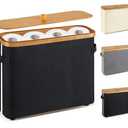 Bathroom Toilet Paper Storage Basket with Lid and Handle， Bamboo Collapsible Toilet Paper Holder Storage with Non-Slip Bottom ,Extra Toilet Roll Storage, Black