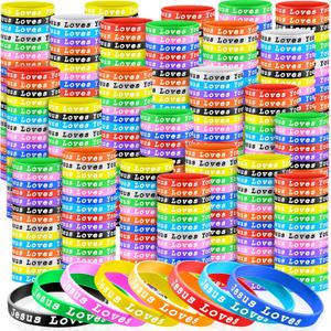 Skylety Jesus Loves You Silicone Bracelets Colorful Christian Jesus Wristbands Christian Rubber Bracelet for Kids Teens Adult Men Women Motivational Wristbands Church School Party Favors