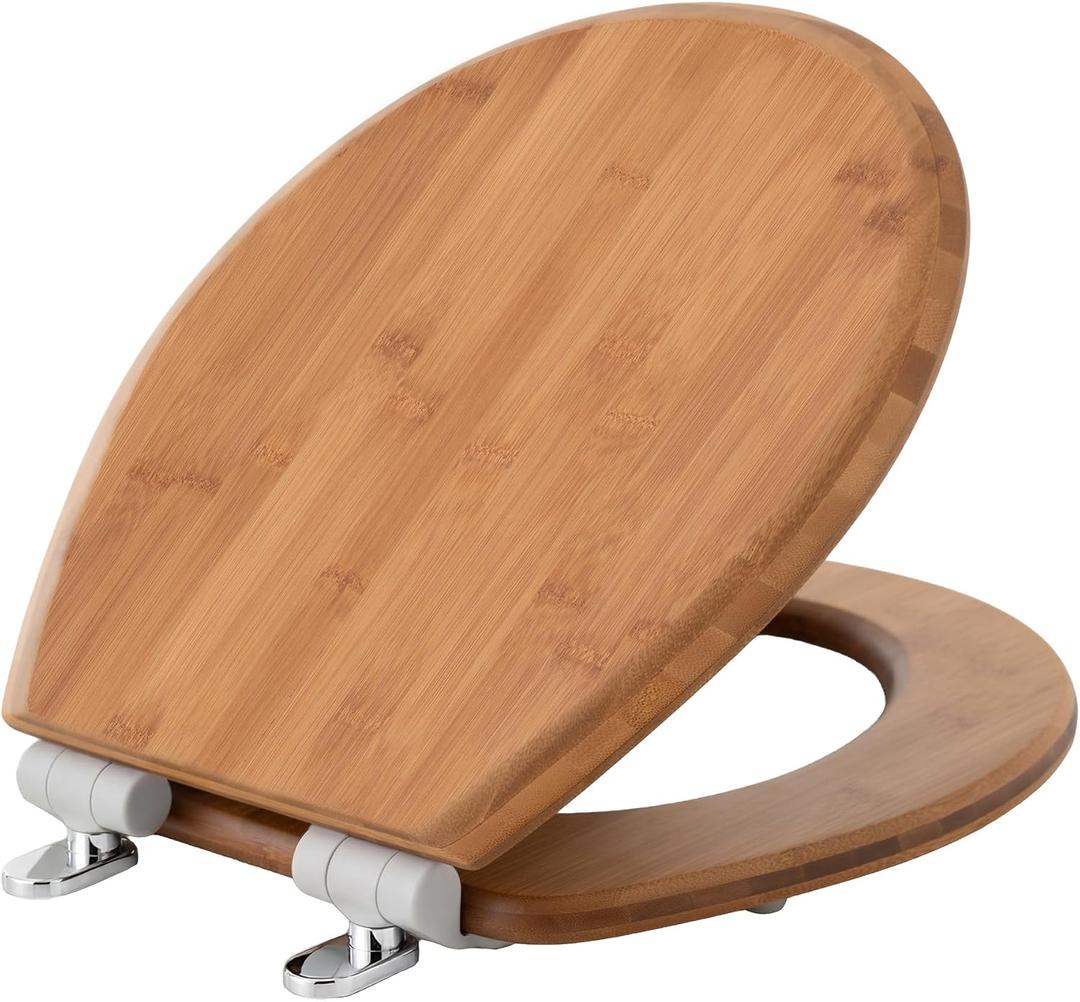 Bamboo Toilet Seat, Round, Soft Close, Magnetic Quick-Release for Easy Cleaning, Arch-Tite Never Loosens, Adjustable Fit