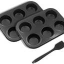 Bakexcel Non-Stick Muffin Pans, 6-Cup Standard Baking Pans Set of 2 with a Scraper for Perfect Muffins & Cupcakes