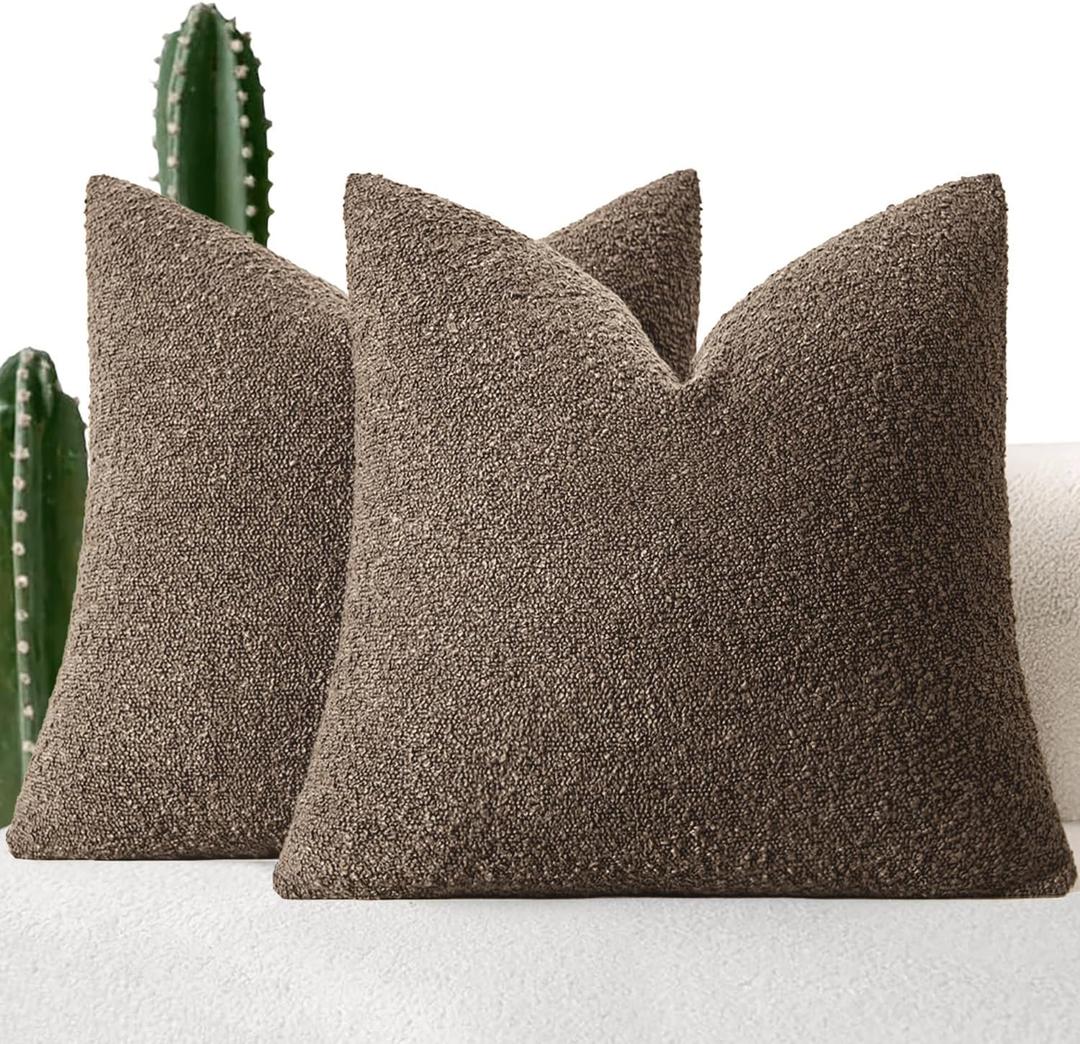 MIULEE 20x20 Inch Decorative Pillow Covers for Couch Bed Set of 2 Textured Boucle Neutral Throw Pillows Dark Brown Accent Solid Cushion Pillowcase Cozy Soft Sofa Livingroom Home Decor
