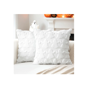 OTOSTAR Set of 2 Ghost Pillow Covers Halloween Throw Pillow Covers for Sofa Couch Bed Living Room Soft Plush Short Wool Velvet Farmhouse Throw Pillow Covers for Thanksgiving Pure White 14x14 Inch