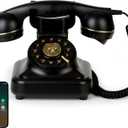 Vintage Bluetooth Phone, Retro Desk Telephone with Gold Accents, Loud Nostalgic Ringtones, Bluetooth Connects to Smartphone for Home & Office, Black