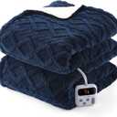 CAROMIO Electric Blanket Full Size - Thick Tufted Sherpa Heated Blanket with 10 Heating Levels and 10 Time Settings, ETL Certified Machine Washable Fast Heating Blanket Full 72"84", Navy Blue