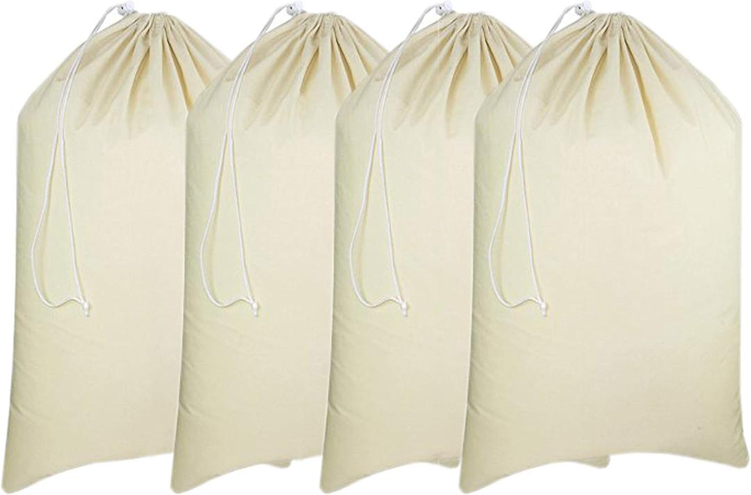 Urban Villa Laundry Bags 4-Pack 28x36" Extra-Large Cotton Canvas Heavy Duty Washable Durable Travel Laundry Sacks with Drawstring Closure Reusable Hamper Liners for Dirty Clothes Delicates & Lingerie (Natural)