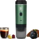 Portable Electric Espresso Machine, Car Coffee Maker for Travel Camping, Battery Powered Coffee Brewer Compatible with Ground Coffee & NS Capsules, Green