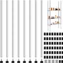 Thyle Set of 2 Wire Shelving Poles Including 8 Pcs 11.8'' Poles and 50 Pcs Shelf Clips, Heavy Duty Chrome Commercial Wire Shelving Parts for 1" Post Shelf Rack Accessories Replacement(23.6")