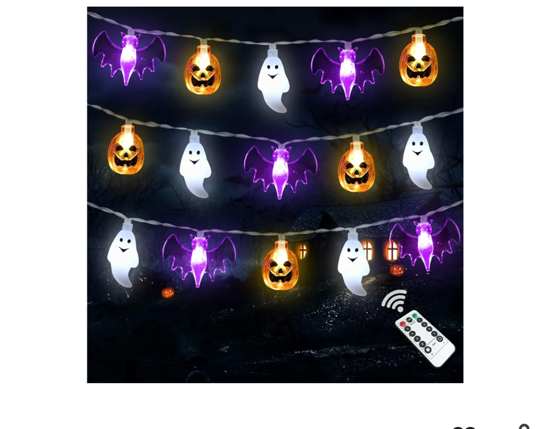 Halloween Lights Decorations, 16 FT 30 LED Waterproof 3D Pumpkin Bat Ghost Battery Operated String Lights with Timer, 8 Lighting Modes Fairy Light for Home Window Indoor Outdoor Halloween Party Decor