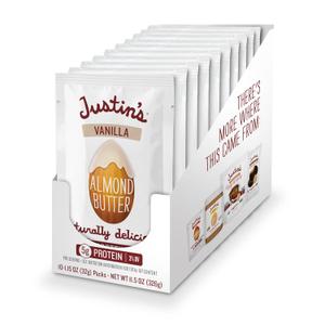 JUSTIN'S Gluten-Free Vanilla Almond Butter 1.15 oz Squeeze Pack, (Pack of 10) (EXP 05/05/26)